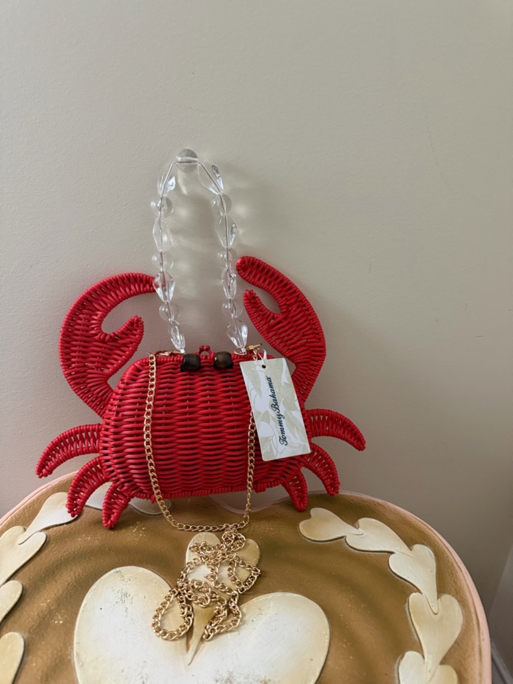 Tommy Bahama Crab Purse with Gold Crossbody Chain & Glass Beads Handle
